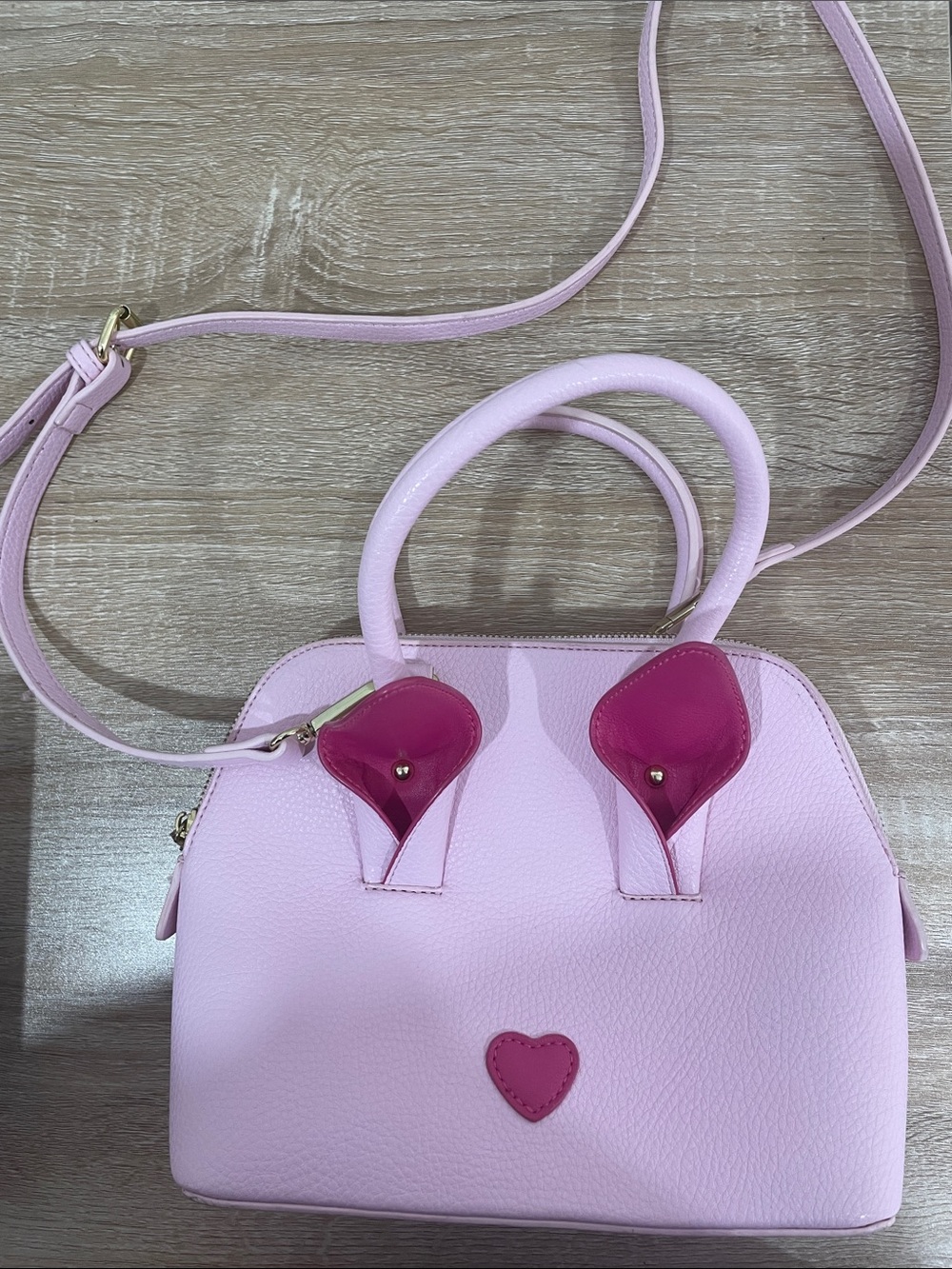 Pink Heart Accent Satchel Handbag